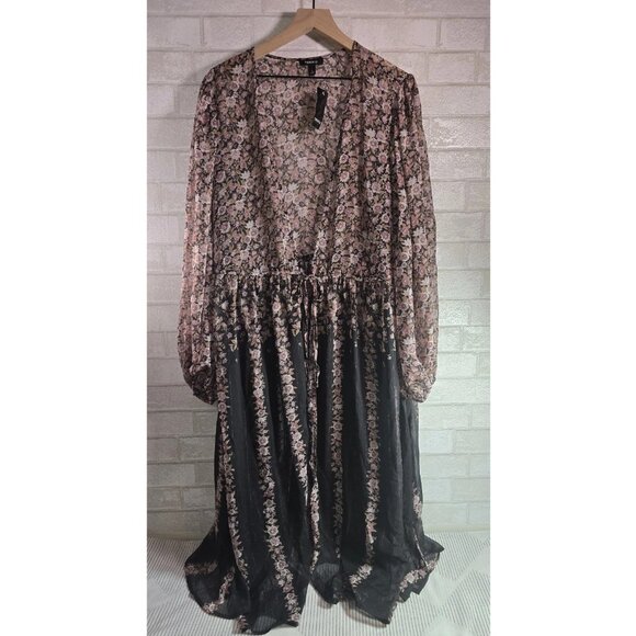 Torrid Floral Sheer Tie-Front Wrap Flowy Dress Cover Duster Puff Sleeves 4X NWT - Picture 2 of 12